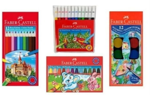 Faber Castell Anaokulu Kreş Seti - 12lisulu Boya -12likuru Boya- 12 Li Pastel By - 12 Li Keçeli Klm