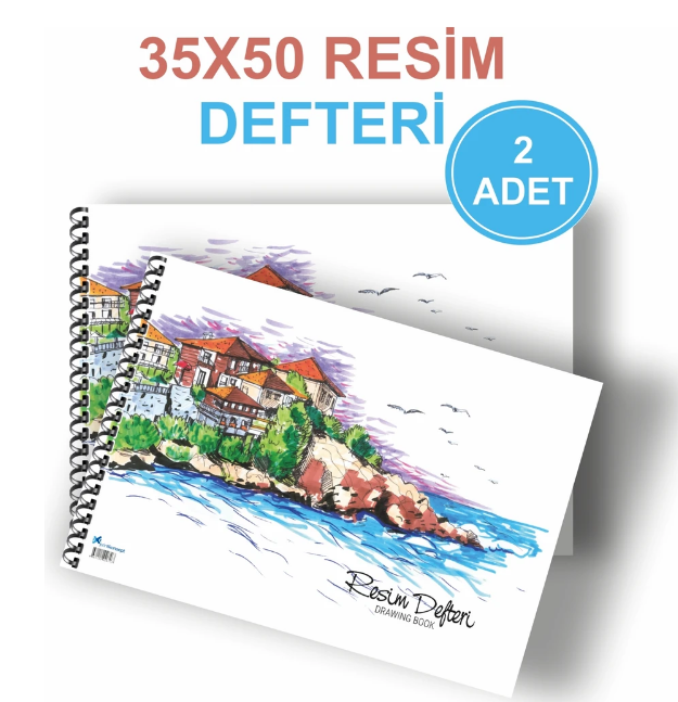 Resim Defteri Spiralli Karton Kapak 35X50 cm 15 Yaprak Resim Defteri Büyük Boy